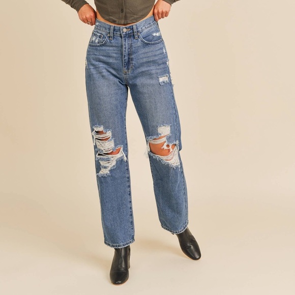 New! ☆ High Rise Dad Jean Dark Blue Denim - Sustainable! - Picture 6 of 9